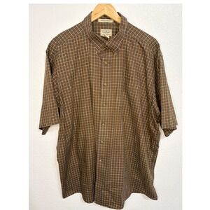 LL Bean Mens XXL Brown Plaid Wrinkle Resistant Cotton SS Button Down Shirt